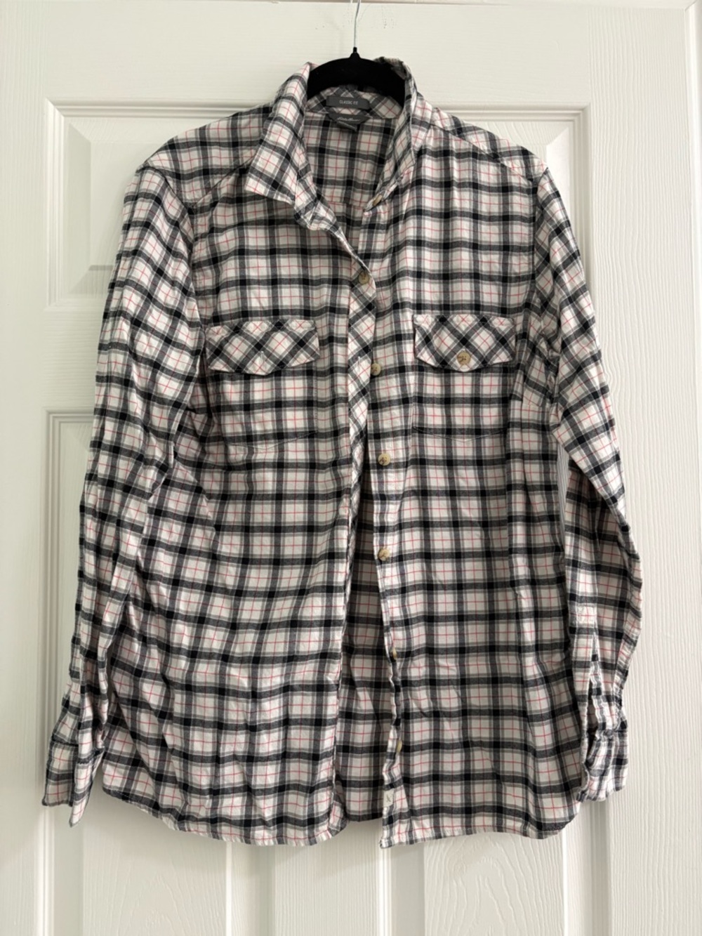 Eddie Bauer Black, White & Red Plaid Button-Down Shirt